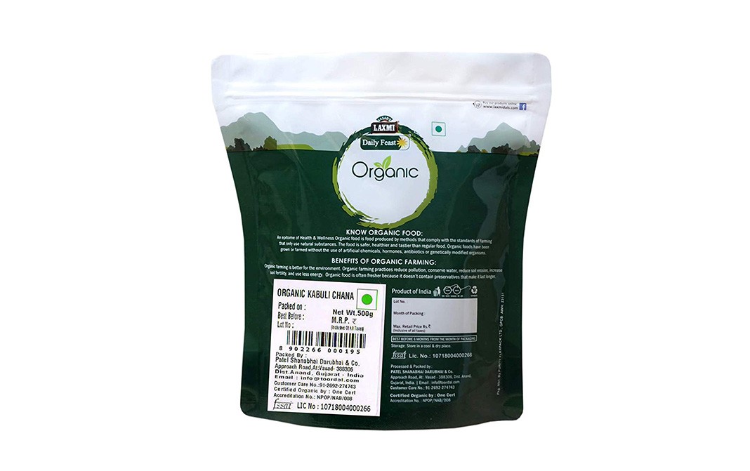 Laxmi Daily Feast Organic Kabuli Chana    Pack  500 grams